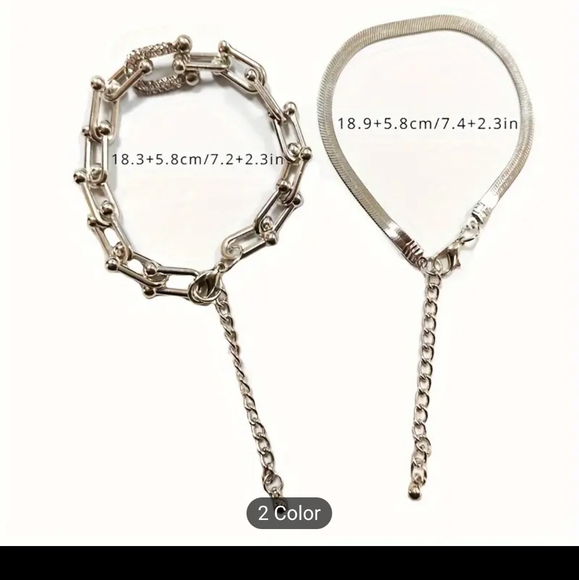 🩶🩶NEW🩶🩶 GORGEOUS!! 2PC Chain Link and Herringbone CZ Bracelet Set in SILVER - Picture 3 of 14